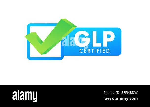 Animated GLP Good Laboratory Practice certified icon appearing on white ...