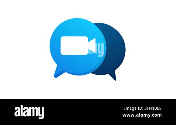 Blue video call message icon animation appearing on a white background ...