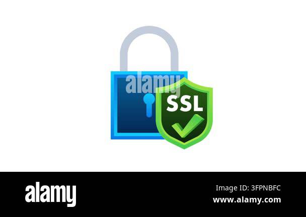 Animated padlock with a secure sockets layer shield icon, isolated on ...
