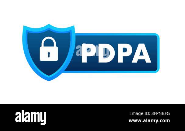 Animated blue banner with shield icon for PDPA, isolated on white and ...