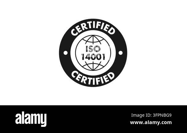 Comp Animated Background Animated ISO 14001 certified black stamp on a white background and ...