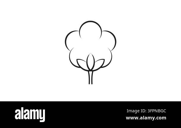 Animated black outline cotton flower icon on a white background and a ...