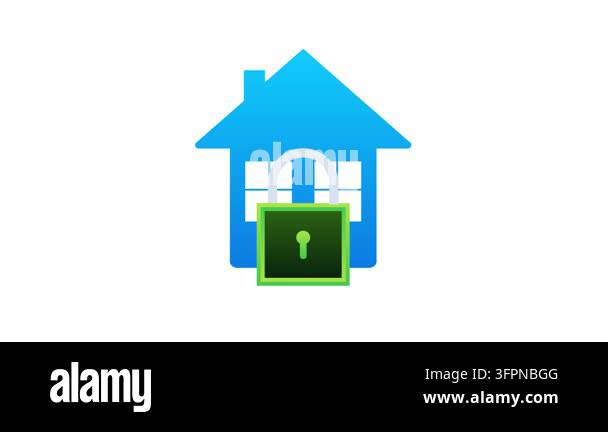 House icon with an appearing and disappearing lock symbolizing property ...