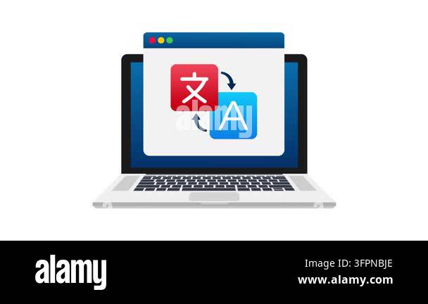 Language translation app icon on a laptop screen, isolated on white and ...
