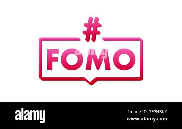 Animated FOMO hashtag icon appearing in a speech bubble, isolated on ...