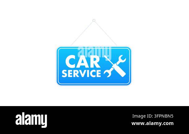 Hanging car service sign with wrench and screwdriver icon appearing on ...