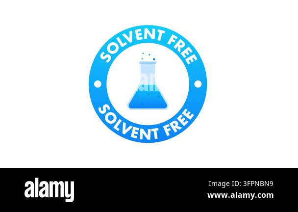 Solvent free blue icon with a chemical flask, isolated on white and ...