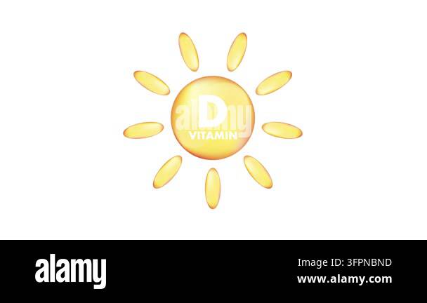 Animated vitamin D sun icon forming on white background and green ...