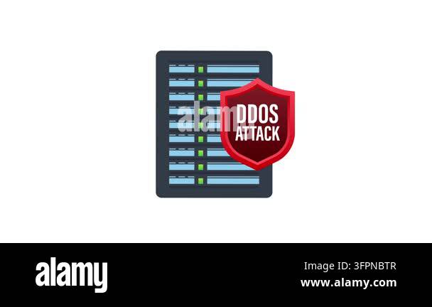 Animated server icon with a DDoS attack shield alert on a white and ...