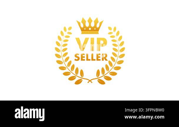 Animated golden VIP seller badge with a crown and laurel wreath on ...