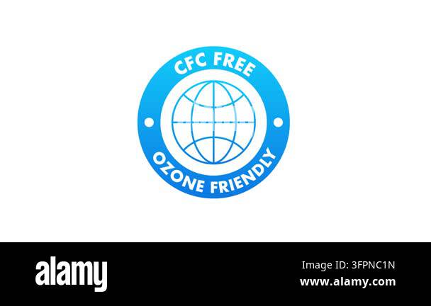 Animated blue icon for ozone friendly and CFC free products isolated on ...
