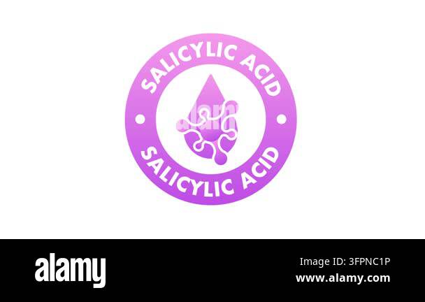 Animated purple icon with salicylic acid appearing on a white and green ...