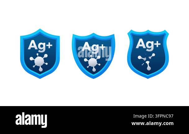 Animated silver ion Ag plus shield icon for antibacterial defense and ...