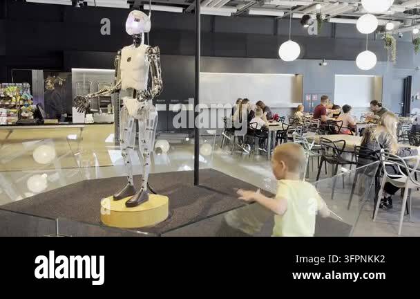 Robot Science Warsaw, Poland, 10 September 2026. A robotic exhibit in the lobby of ...