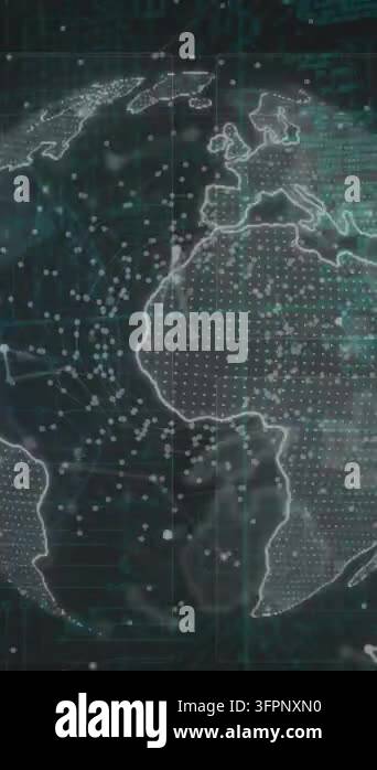 Animation of network of connections and data processing over globe ...