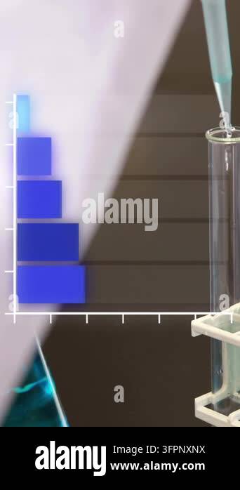 Bar chart animation over scientist working with test tubes in ...