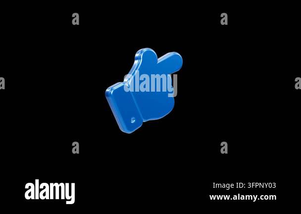 A smooth 3D blue hand icon pointing right against a deep black ...