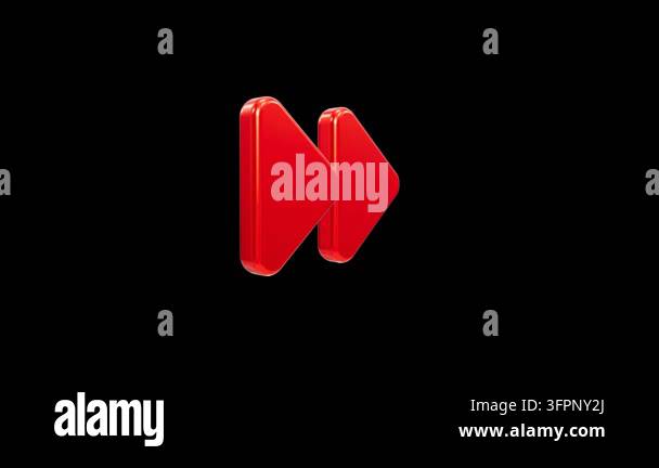 A polished 3D fast forward symbol in bright red. This digital media ...
