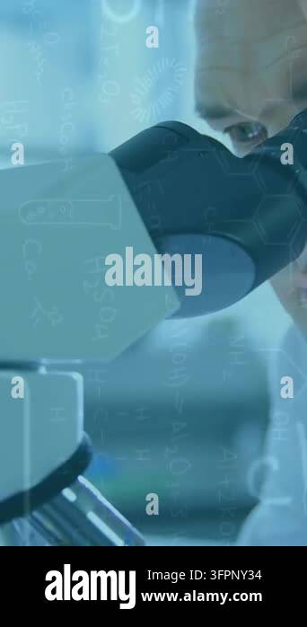 Animation of chemistry scientific data over male scientist using ...