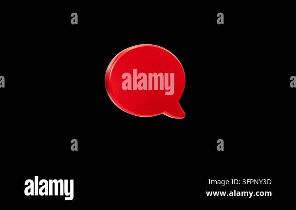 A vivid red speech bubble with a high-gloss finish. This 3D icon ...