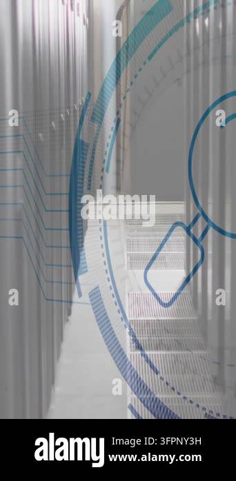 Animation of magnifying loop and digital data processing over computer ...