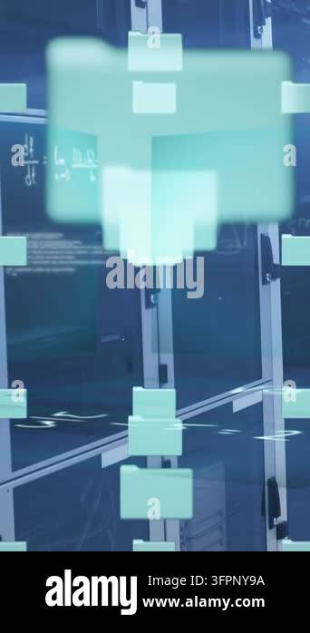 Animation of glowing computer circuit board and binary coding over ...