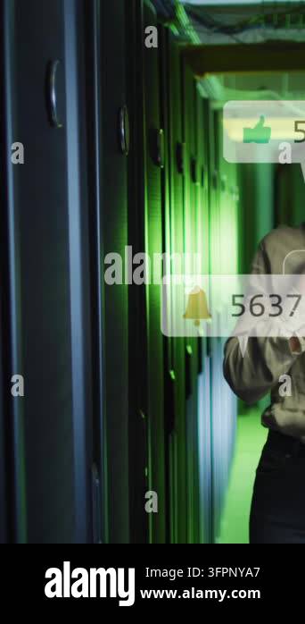 Animation of social media icons over caucasian female engineer using ...