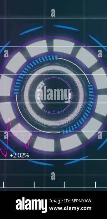 Animation of neon round scanner spinning over statistical data ...