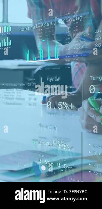 Animation of digital business data moving over diverse colleagues ...