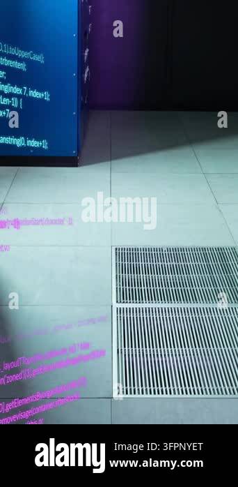 Animation of data processing against empty computer server room ...