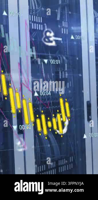 Animation of data processing over computer servers. Global business ...