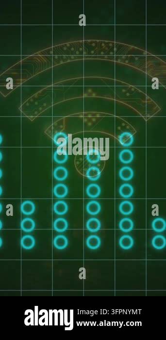 Digital sound wave animation with glowing blue dots and numeric display ...