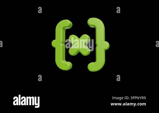 Green 3D curly brackets icon with central multiplication sign Stock ...