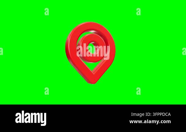 A 3D rendered location pin icon in a bright red color. The subject is ...