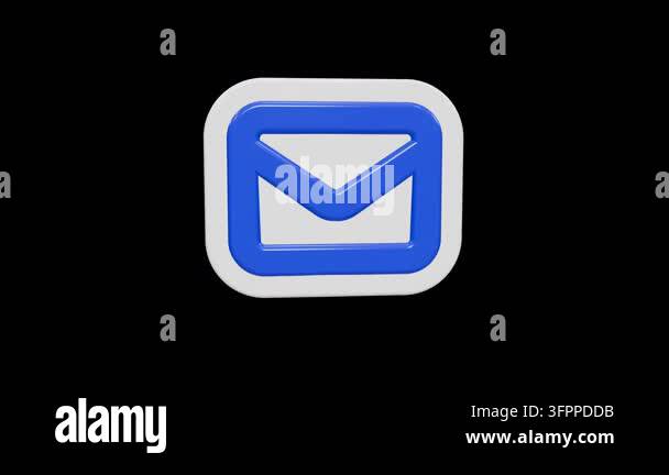 Glossy 3D blue envelope icon on white rounded square button Stock Video ...