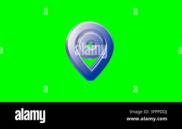 A stylized blue map marker icon rendered in 3D floating over a chroma ...