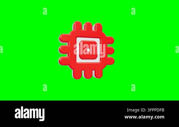 This 3D rendered computer processor icon features a glossy red finish ...