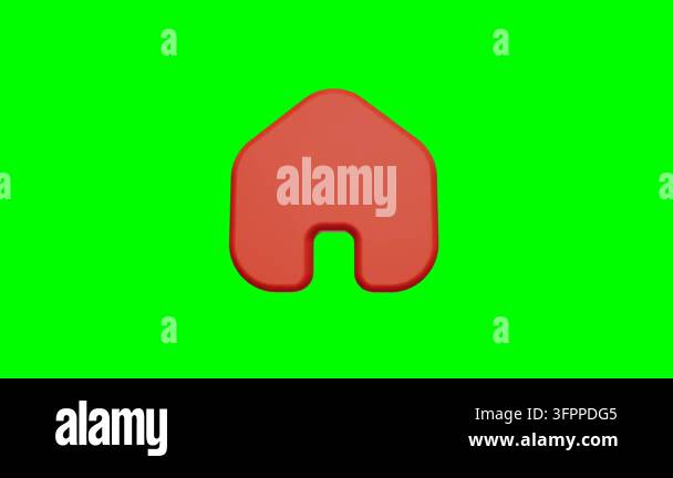 Red 3D house icon with rounded edges on green screen Stock Video ...