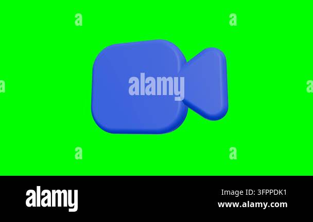 Blue 3D video camera icon floating against vibrant green background ...