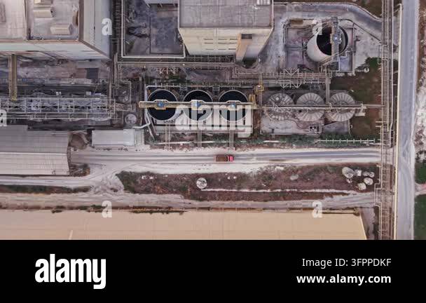 Display Tanks Aerial view displays a large industrial facility with several tanks and ...