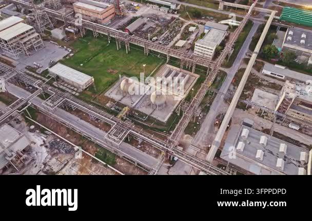 An overview of an industrial site showing multiple buildings and ...