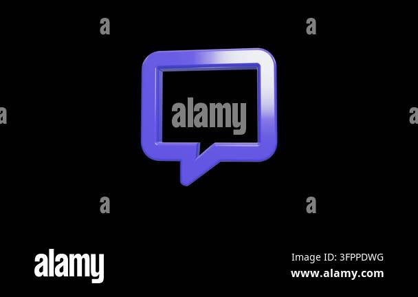 A glossy 3D rendering of a rectangular purple speech bubble isolated ...