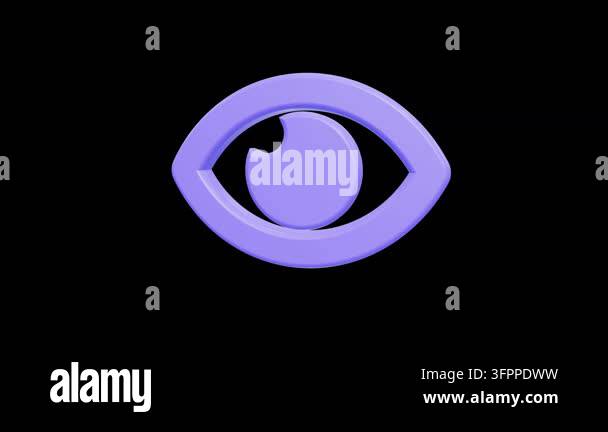 A glossy lavender eye symbol rendered in a 3D style isolated on a solid ...