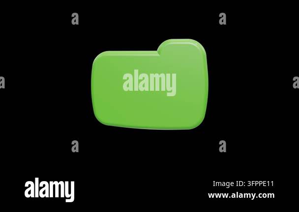 Glossy 3D digital folder icon in bright green. This smooth rendered ...