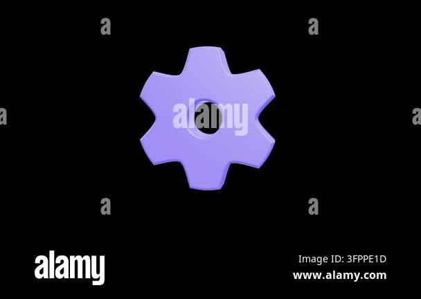A sleek 3D rendered cogwheel in soft purple stands out against a deep ...