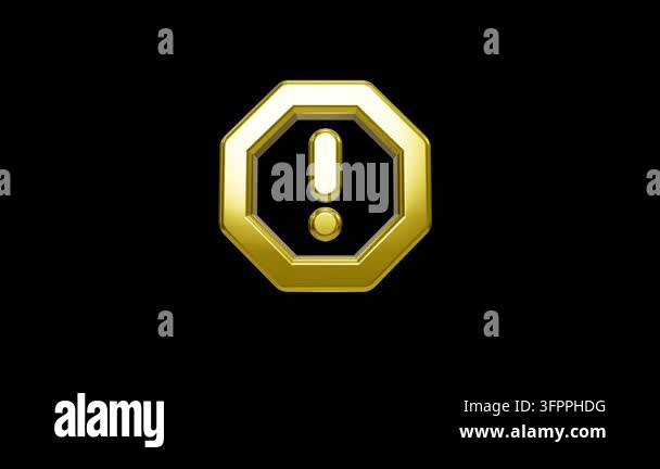 Shiny gold 3D octagonal warning sign with exclamation mark Stock Video ...