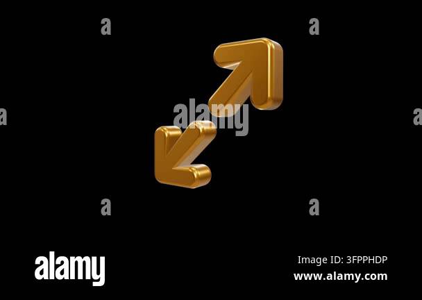 Golden 3D expand icon with arrows pointing in opposite directions Stock ...