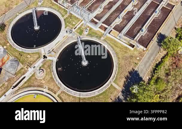 Large Area A wastewater treatment facility where large circular and rectangular ...