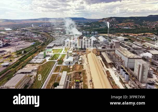 Factories and storage facilities are visible in a wide view of an ...