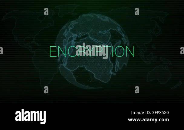 Animation of interference over encryption text with globe and world map ...